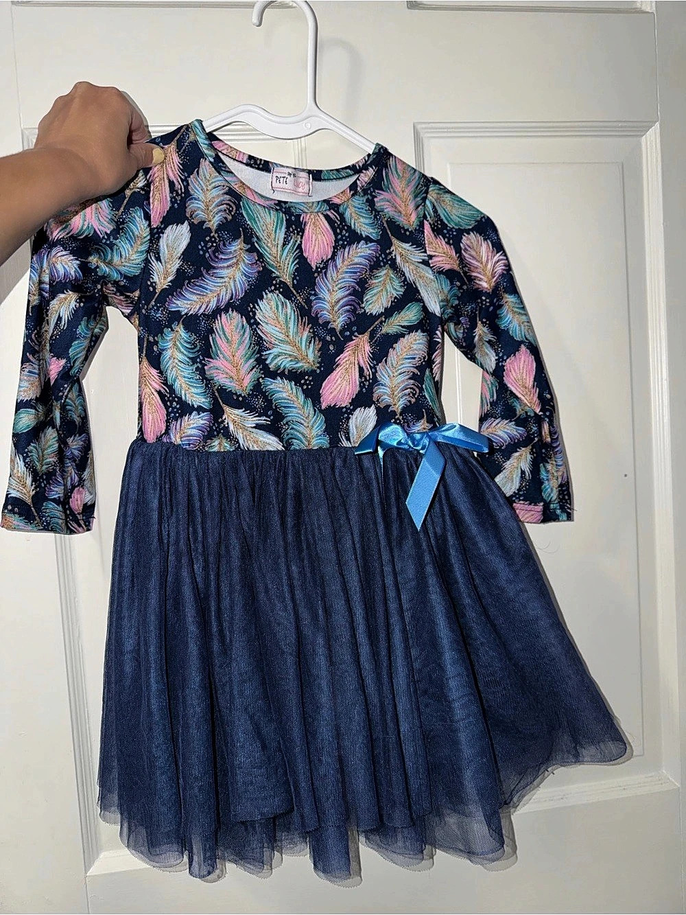 Pete and Lucy Girls' Boho Feather Print Tulle Dress